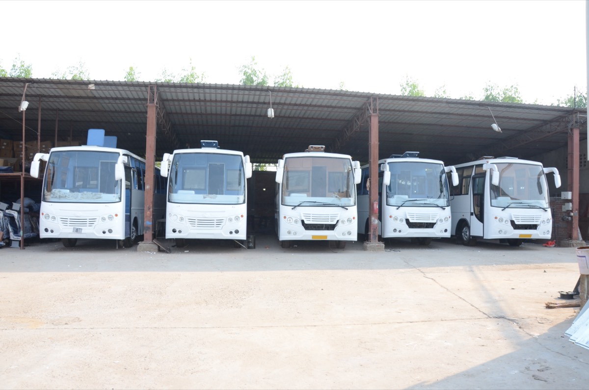 Fleet of finished mini buses ready for dispatch